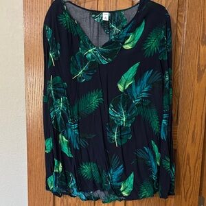 Old Navy Blue and Green Leaf Print Blouse